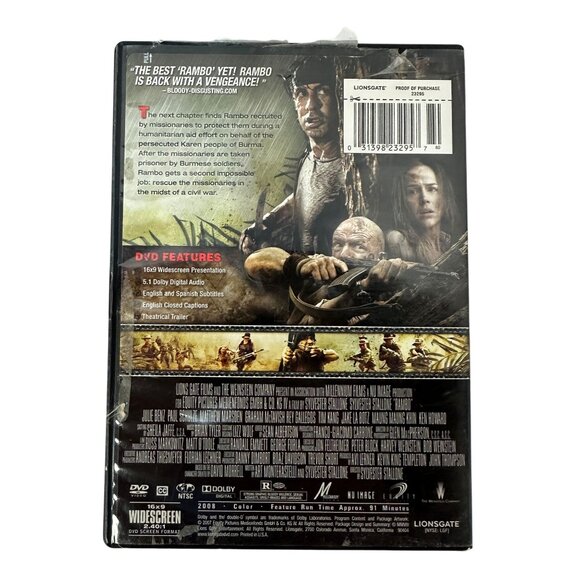 Rambo DVD Stallone 2008 Action Lionsgate Widescreen R Sylvester Stallone - Picture 2 of 6